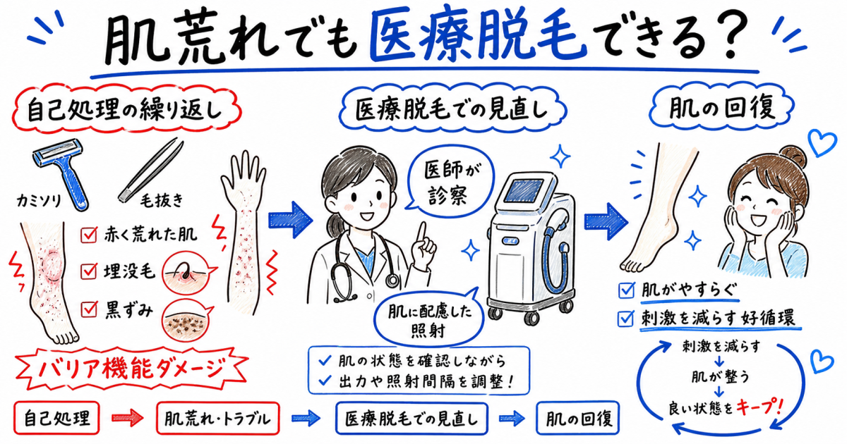 肌荒れでボロボロ…でも医療脱毛できる？カミソリ負けから卒業する方法