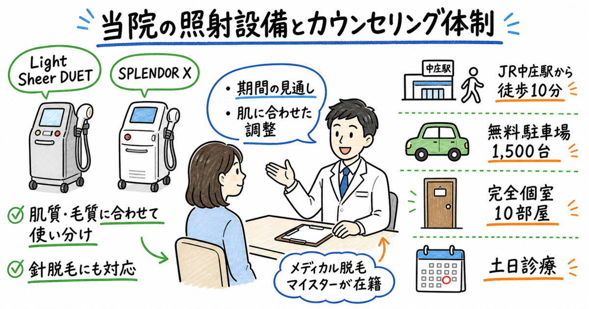 当院の医療脱毛における照射設備とカウンセリング体制