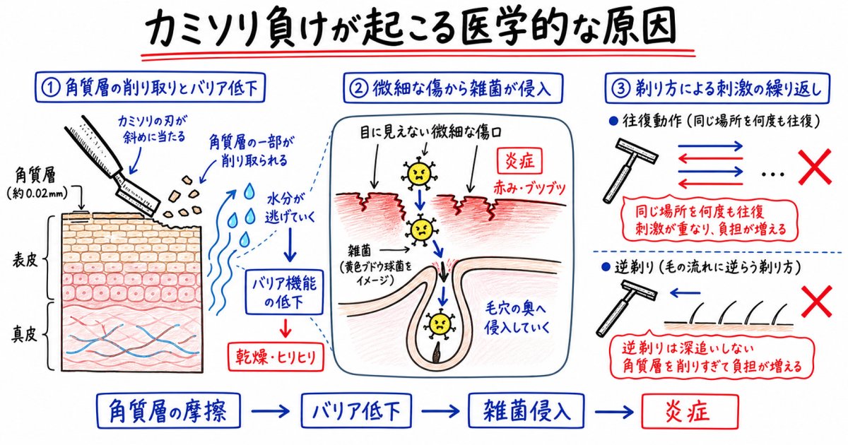 カミソリ負けが起こる医学的な原因と肌トラブルのメカニズム