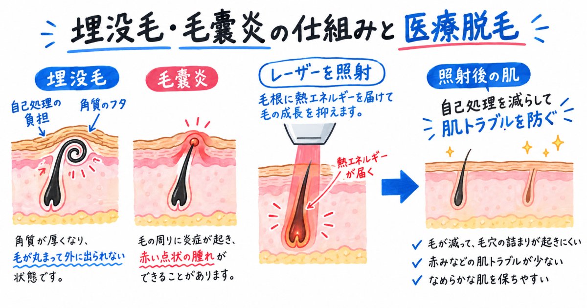 埋没毛・毛嚢炎を繰り返す原因とは|医療脱毛での予防法を解説