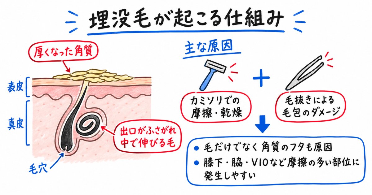 埋没毛はなぜ起こる?皮膚の中で毛が伸びる仕組みと自己処理の影響