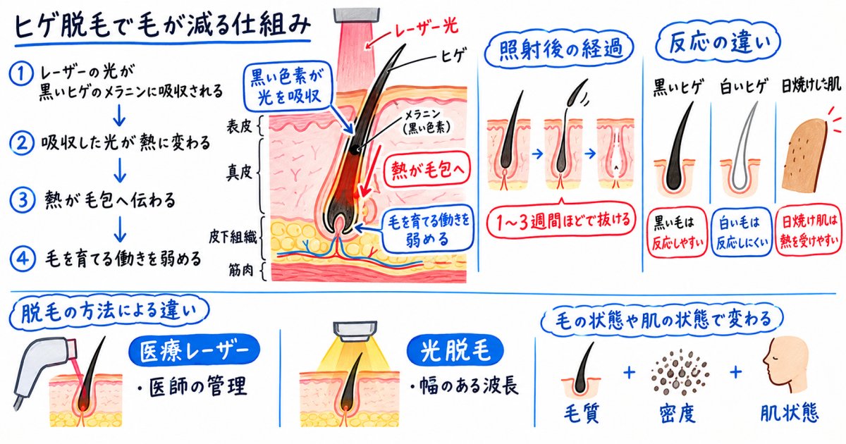 ヒゲ脱毛で毛が減る仕組み|レーザーはどこに作用する?
