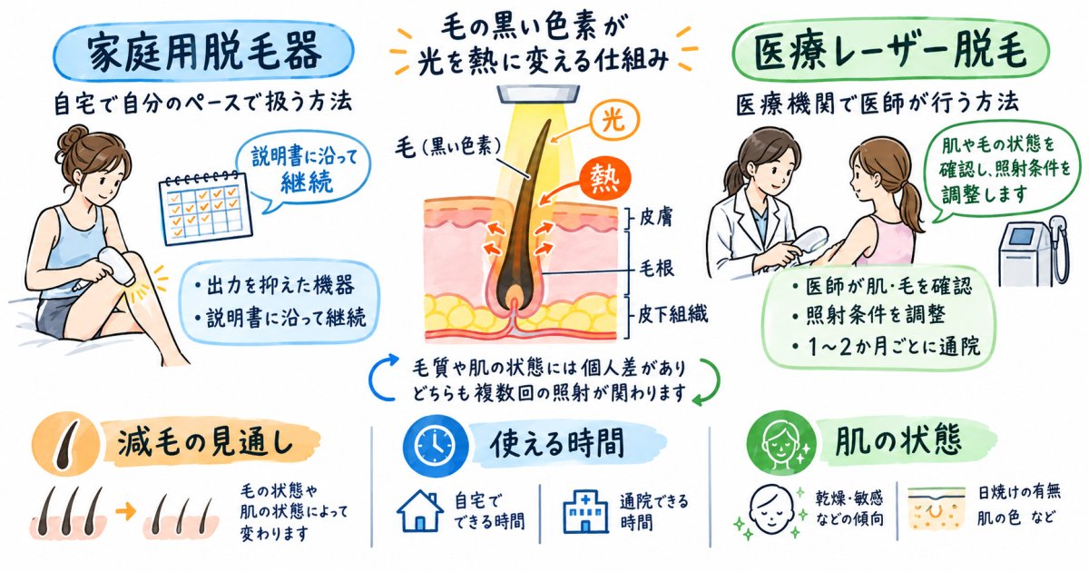 家庭用脱毛器と医療レーザー脱毛の違いは？出力や減毛効果の違いを整理