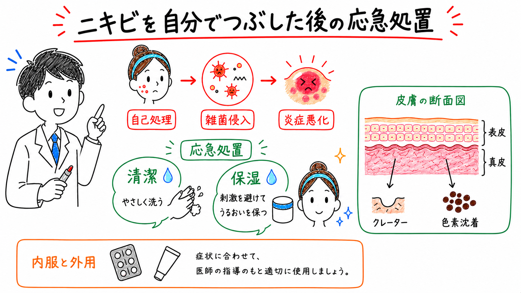 ニキビを自分で潰す危険と応急処置！