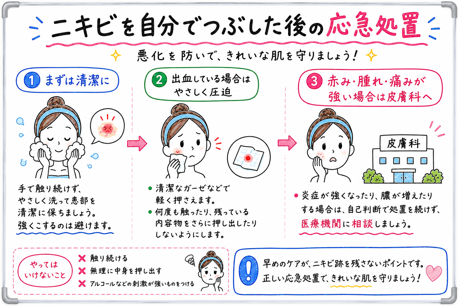 ニキビを潰してしまった直後に取るべき、適切な応急処置とやってはいけないケア